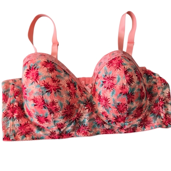 Black Fuschia By Secret Lace Pink Floral Lace Bra Size 44C - Picture 2 of 6